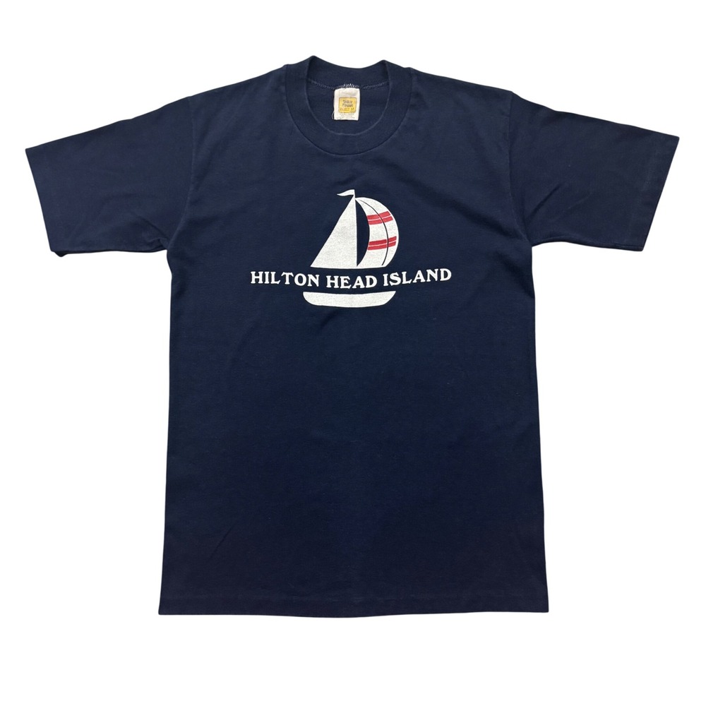 Vintage 80s Velva Sheen Hilton Head Island Sailboat Destination T-Shirt Tee USA